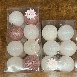 Shatterproof‎ White and Pink Holiday Ornaments